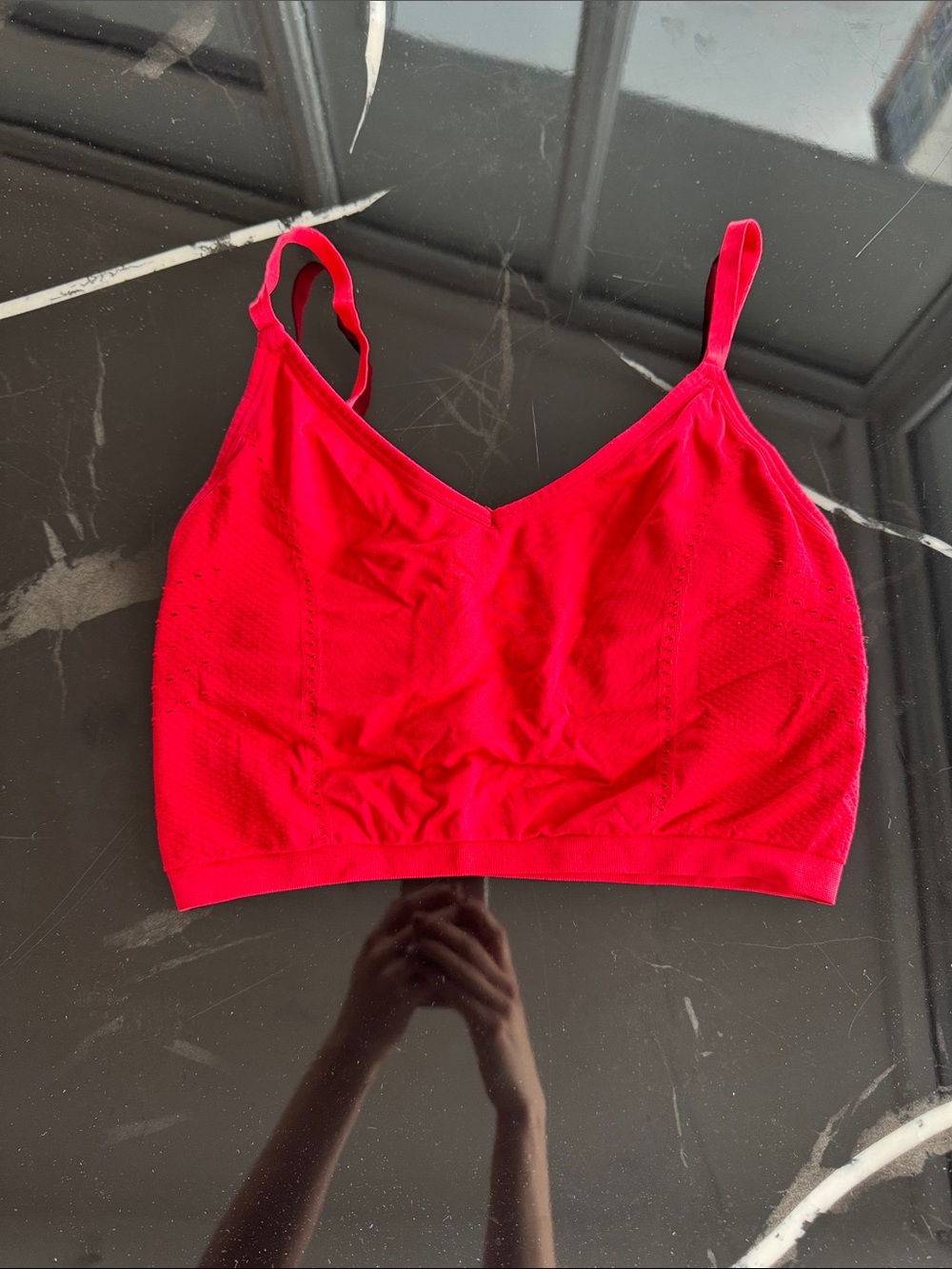 Red Spaghetti Strap Fabletics Sports Bra - Women